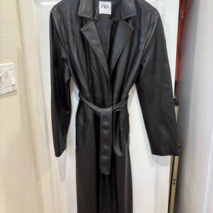 NWOT - Black Faux Leather Trench Coat